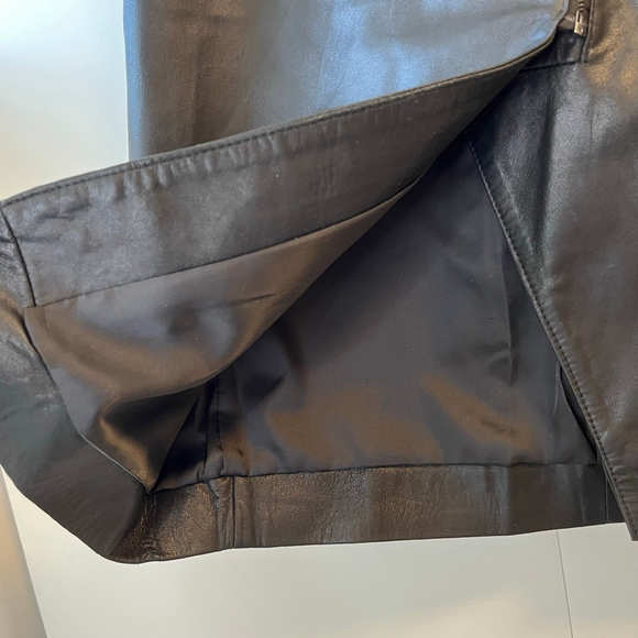 Lord & Taylor Black Genuine Leather Skirt Asymmetrical Zip 30” Waist Office - Picture 7 of 9